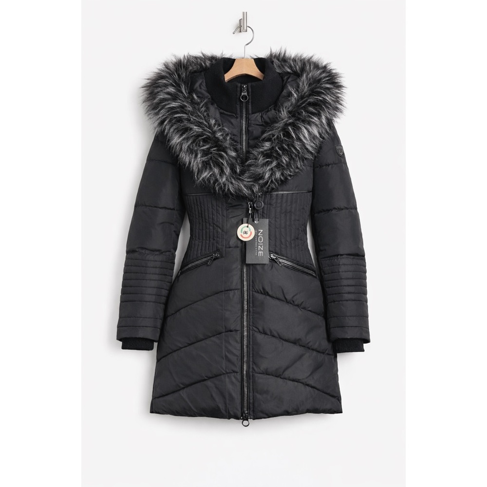 Noize Gigi Faux Fur Quilted Parka Women’s Small Black Vegan Luxury Winter